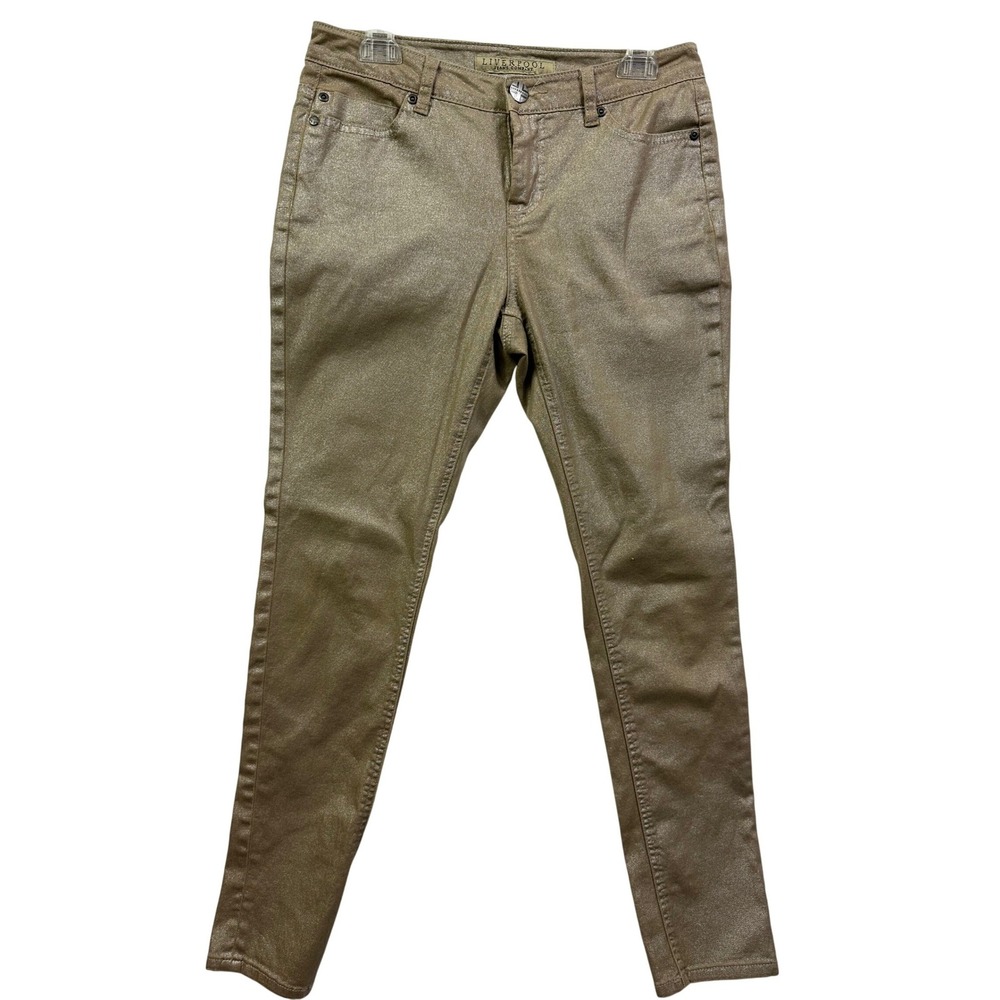 Liverpool Jeans Company Women 27 4‎ Khaki Silver Metallic Skinny Jeans